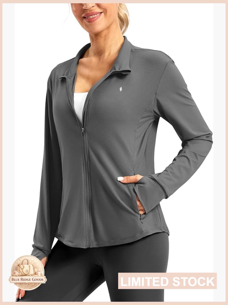 Upf 50+ Lightweight Athletic Jacket Long Sleeve Zip Up Running Hiking Outdoor
